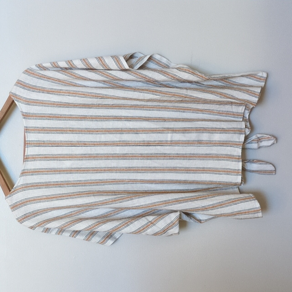 NEW Womens 4X Linen Blend Striped Tie Front Summer Top Ava & Viv Drop Sleeves ♥️ - Picture 2 of 10